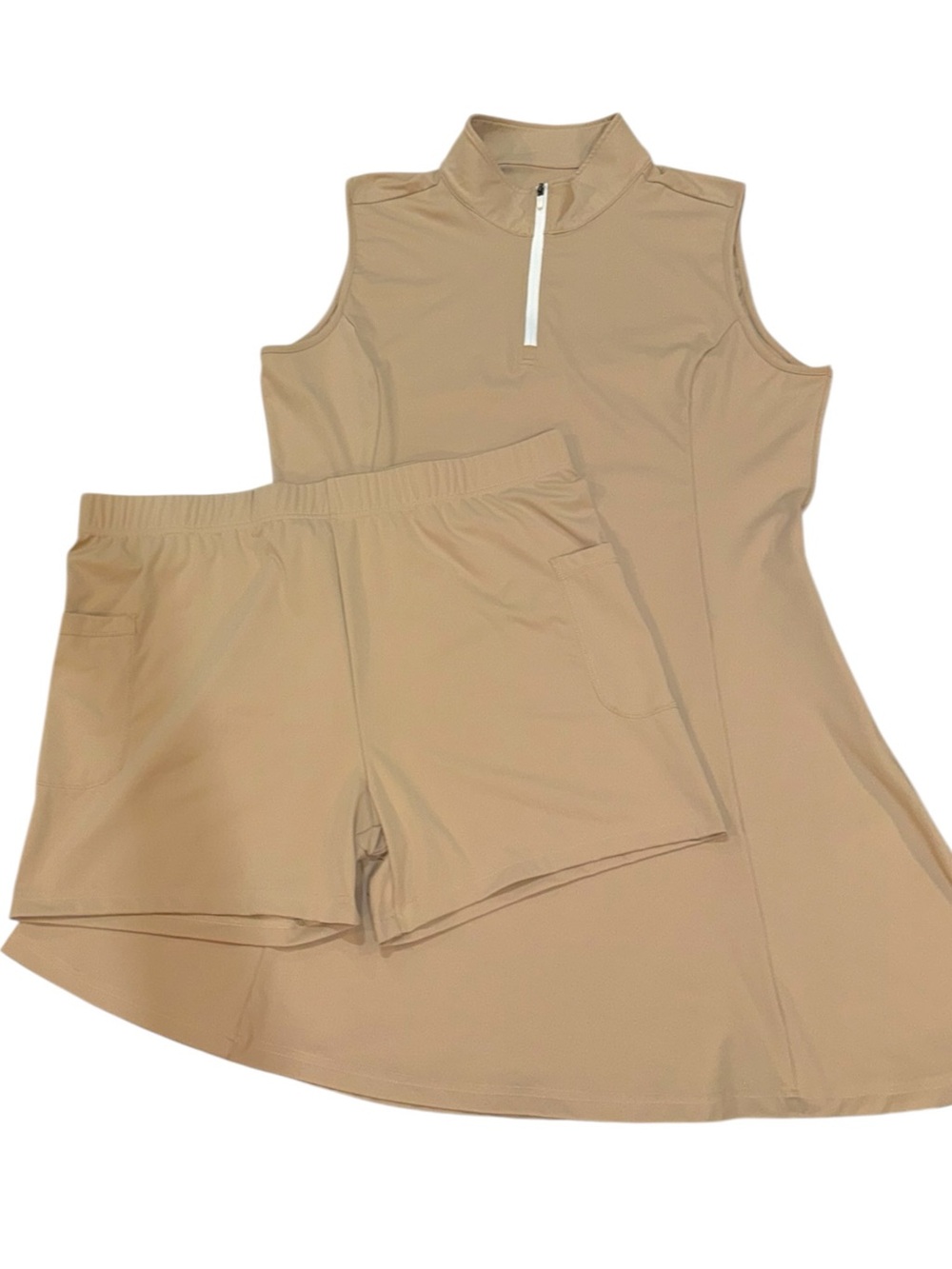 Athletic Tennis Golf Dress w/ Shorts Set - Tan / Beige - Quarter Zip NWOT XXL